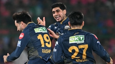 A match to forget for RR on their Pink Promise night, and for Yashasvi Jaiswal making his captaincy debut in the IPL. GT absolutely crush them in Jaipur, winning by 77 runs. A well-rounded performance, one which takes them into second place with a fourth consecutive win. (AFP) A match to forget for RR on their Pink Promise night, and for Yashasvi Jaiswal making his captaincy debut in the IPL. GT absolutely crush them in Jaipur, winning by 77 runs. A well-rounded performance, one which takes them into second place with a fourth consecutive win. (AFP)