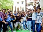 Students celebrate after the Class 10 board exam results are announced.(ANI representative)