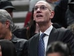 Adam Silver, commissioner of the NBA, watches the game during the second half between the Portland Trail Blazers and the Utah Jazz on March 13.