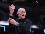 Indiana Pacers head coach Rick Carlisle gestures during the second half of an NBA basketball game against the Detroit Pistons