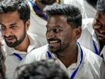 TVK candidate from Egmore constituency, Rajmohan, celebrates after winning in the Tamil Nadu Assembly election results, in Chennai, Monday, May 4, 2026. TVK candidate from Egmore constituency, Rajmohan, celebrates after winning in the Tamil Nadu Assembly election results, in Chennai, Monday, May 4, 2026.