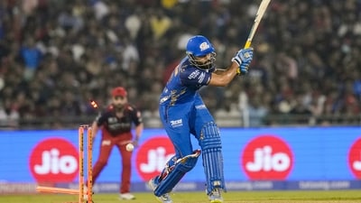 After the early wickets, Naman Dhir and Tilak Varma joined forces with a strong partnership to rebuild. The pair seemed to have played MI into a decent position to accelerate – but Naman Dhir fell to one which stayed low, and MI’s inning lost all steam. (PTI)