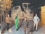 (L-R) Ranjani Shettar, Asim Waqif, Sumakshi Singh, Skarma Sonam Tashi, Dr Amin Jaffer (curator) and Alwar Balasubramaniam. (JOE HABBEN)