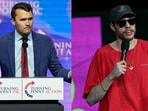 Charlie Kirk (L) and comedian Pete Davidson at Kevin Hart's roast. 