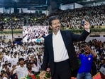 Newly-elected Tamil Nadu chief minister and Tamilaga Vettri Kazhagam (TVK) chief C Joseph Vijay took a selfie with the gathering during his swearing-in ceremony at Jawaharlal Nehru Stadium in Chennai on Sunday, May 10, 2026.