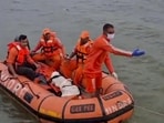 Rescue personnel conduct a search operation after the cruise boat tragedy that occurred on Thursday, in Jabalpur. Rescue personnel conduct a search operation after the cruise boat tragedy that occurred on Thursday, in Jabalpur.