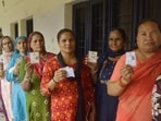 Voters queue up to cast their vote at a booth in Blue Bird School, Sector 16, Panchkula on Sunday. (Sant Arora /HT) Voters queue up to cast their vote at a booth in Blue Bird School, Sector 16, Panchkula on Sunday. (Sant Arora /HT)