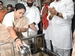 Delhi Chief Minister Rekha Gupta performs Jalabhishek at Gauri Shankar Temple in Chandni Chowk on the occasion of 75 years of Somnath Temple reconstruction. 