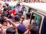 Three suspects - Mayank Raj Mishra, Vicky Maurya and Raj Singh- arrested in connection with the murder of Chandranath Rath, personal assistant of CM Suvendu Adhikari, being taken from the court after the court sent them to 13 days of police custody, at Barasat in North 24 Parganas on Monday.