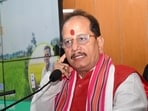 Bihar agriculture minister Vijay Kumar Sinha after launching farmers’ ID and farmers’ registry programme at Krishi Bhawan, Mithapur, in Patna on Tuesday. (Santosh Kumar/HT)
