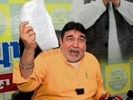 MLA Ashok Parashar in Ludhiana on Tuesday. (Gurpreet Singh/HT)