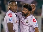 Gujarat Titans' Kagiso Rabada, left, celebrates with teammate Mohammed Siraj after taking the wicket of Sunrisers Hyderabad's Ishan Kishan during an Indian Premier League (IPL) 2026 T20 cricket match Gujarat Titans' Kagiso Rabada, left, celebrates with teammate Mohammed Siraj after taking the wicket of Sunrisers Hyderabad's Ishan Kishan during an Indian Premier League (IPL) 2026 T20 cricket match