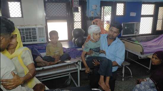 Two kids under treatment at a Panchkula hospital on Tuesday. (HT Photo)