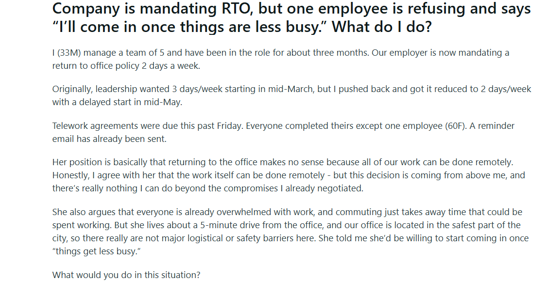 A post shared by a manager on Reddit. (Screengrab (Reddit))
