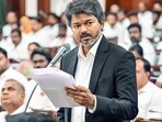 Tamil Nadu Chief Minister Vijay speaks at the Tamil Nadu Legislative Assembly, in Chennai.