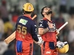 Virat Kohli scored an unbeaten 105 to help RCB chase down 193 in 19.1 overs against KKR in Raipur(AFP)