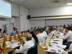 Councillors debated waterlogging, street lighting and beautification works as repeated disruptions marked the civic body meeting. (HT)