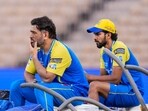MS Dhoni in a practice session with Ruturaj Gaikwad.