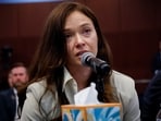 Survivor Roza speaks during a field hearing by the Democrats on the House Oversight Committee, as part of their investigation into Jeffrey Epstein.