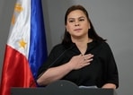 Philippine Vice President Sara Duterte gestures during a press conference on Wednesday, Feb. 18, 2026, in Manila