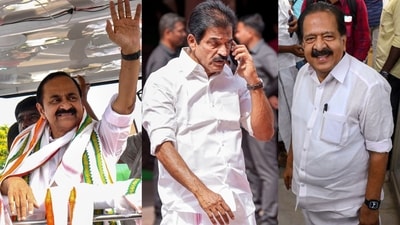 L to R: Kerala CM post frontrunners VD Satheesan, KC Venugopal and Ramesh Chennithala