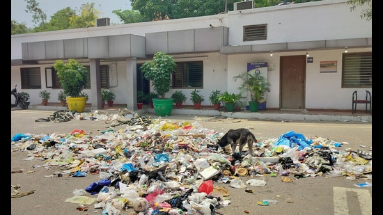 Union leaders said around 4,000 sanitation workers, watchmen and gardeners are participating in the ongoing strike in Faridabad. (HT Photo)