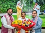 Haryana chief minister Nayab Singh Saini and his Rajasthan counterpart Bhajanlal Sharma with Union minister of jal shakti CR Patil in New Delhi on Wednesday. (@BhajanlalBjp X) Haryana chief minister Nayab Singh Saini and his Rajasthan counterpart Bhajanlal Sharma with Union minister of jal shakti CR Patil in New Delhi on Wednesday. (@BhajanlalBjp X)