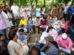 AAP leader Saurabh Bharadwaj, along with women councillors, protested outside the Raj Bhawan.