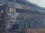 The collision triggered a fire that spread rapidly through the vehicle, gutting it completely, police said.