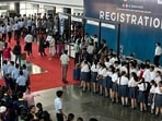 The first day’s theme was “Transforming the outcomes of National Education Policy (NEP)” and on Friday event will convene (CHECK) a “Vishwaguru Conference”. (HT Photo)
