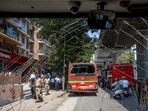iiMumbai, India - May 14, 2026: A conductor was injured in an accident involving four BEST buses colliding with each other near Azad Nagar Metro Station in Andheri. The incident took place around 1 pm in Mumbai, India, on Thursday, May 14, 2026. (Photo by Satish Bate/ Hindustan Times) (Hindustan Times)