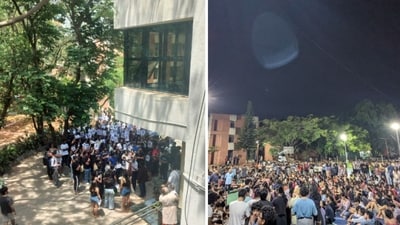 Students protesting at NLSIU Bengaluru. (NLSIU Bengaluru student) Students protesting at NLSIU Bengaluru. (NLSIU Bengaluru student)