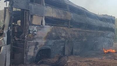 The collision triggered a fire that spread rapidly through the vehicle, gutting it completely, police said. The collision triggered a fire that spread rapidly through the vehicle, gutting it completely, police said.