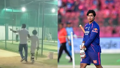 An older man drags a child into the nets to face bowlers despite the young batter's complaints. (ANI)