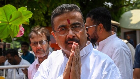 Suvendu Adhikari taking oath as MLA of Bhabanipur. (Hindustan Times)