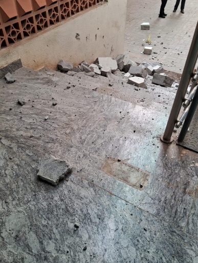 A broken slab at NLSIU Bengaluru campus. (NLSIU Bengaluru student) A broken slab at NLSIU Bengaluru campus. (NLSIU Bengaluru student)