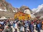A view of the Kedarnath Temple decorated with flowers on the opening day for the devotees during the ongoing Char Dham Yatra 2026, in Rudraprayag on Wednesday.