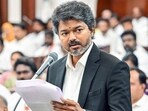 Tamil Nadu Chief Minister Vijay speaks at the Tamil Nadu Legislative Assembly, in Chennai on Tuesday. 