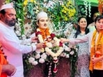 Floral tributes being paid to freedom fighter Sukhdev at his ancestral home in Ludhiana on Friday. (HT PHOTO)