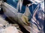 Mangled remains of car. (Birbal Sharma/HT)