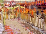 Police personnel stand guard during preparations for Saraswati Puja at the disputed Bhojshala complex (File photo for representation).