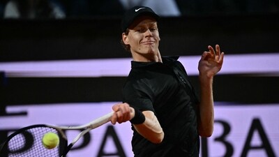 Italy's Jannik Sinner hits a return to Russia's Daniil Medvedev during their semi-final at the ATP Rome Open tennis tournament at Foro Italico in Rome on May 15, 2026. (Photo by Filippo MONTEFORTE / AFP) (AFP) Italy's Jannik Sinner hits a return to Russia's Daniil Medvedev during their semi-final at the ATP Rome Open tennis tournament at Foro Italico in Rome on May 15, 2026. (Photo by Filippo MONTEFORTE / AFP) (AFP)