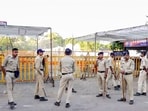 Dhar: Security personnel keep vigil outside the Bhojshala complex following the Madhya Pradesh High Court verdict declaring the site a Hindu temple dedicated to Goddess Vagdevi (Saraswati), in Dhar on Saturday,