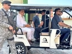 Rampur City MLA Akash Saxena seen travelling in his convoy of e-rickshaws. (Sourced)