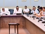 Uttar Pradesh deputy chief minister Brajesh Pathak and others at an official meeting in Lucknow. (SOURCED IMAGE)