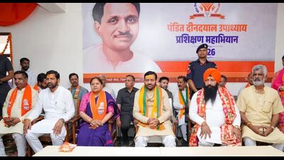 Saini also prayed at the Shri Adibadri Narayan Temple, the origin of Saraswati river, for the state’s progress. (HT Photo)