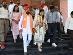 BJP candidates during the nomination filing process in Mohali on Saturday.