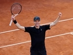 Italy's Jannik Sinner celebrates winning his men's final match against Norway's Casper Rudd