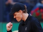 Jannik Sinner reacts during his men's final match against Norway's Casper Rudd
