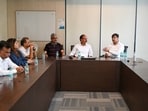 Resident discuss their views during the Gurugram Civic Lab meet on Sunday. (Parveen Kumar/HT)